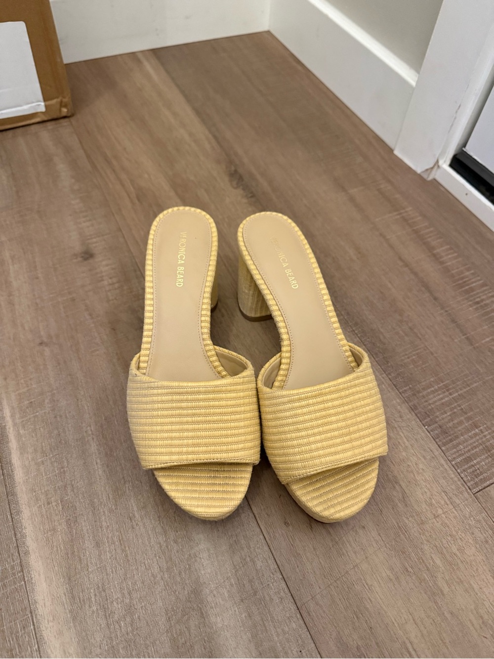 Veronica Beard Yellow Ribbed Slide Heels